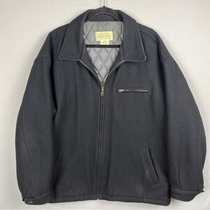 Vintage St. John’s Bay Jacket Mens XL Black Wool Quilted Insulated Bomber Zip Up